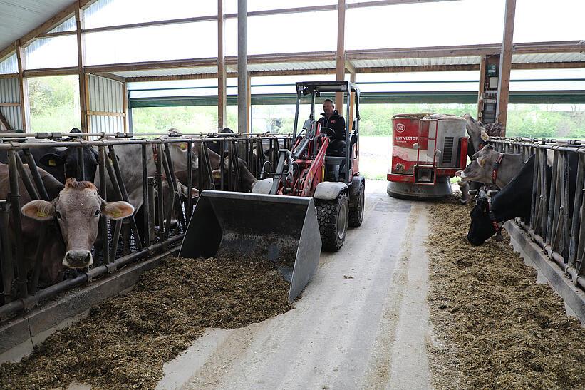 Weidemann Hoftrac 1190e im Einsatz auf einem landwirtschaftlichen Betrieb mit Leichtgutschaufel