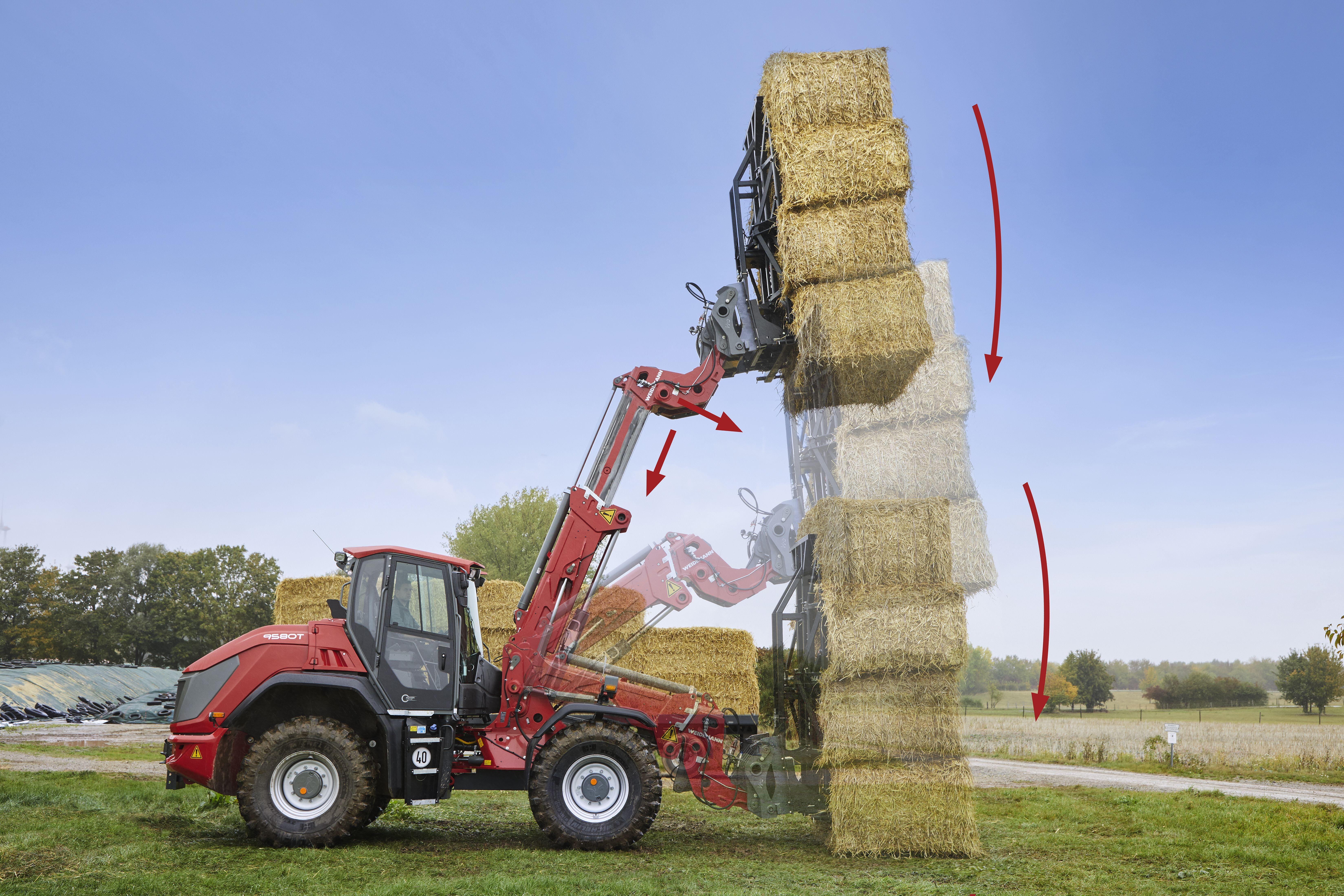 Weidemann 9580T teleszkópos homlokrakodó használatban Lowering Assistant szekvenciájával