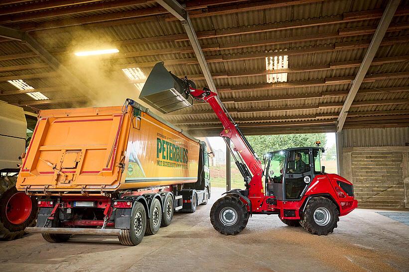 Weidemann Teleskopradlader 3060T mit Leichtgutschaufel auf einem landwirtschaftlichen Betrieb im Einsatz