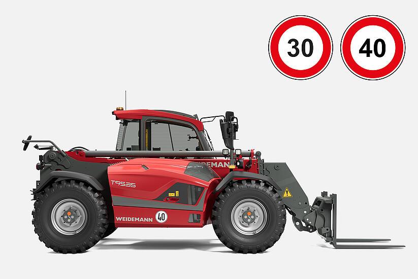 Weidemann telehandler T9535 speed 30 km/h, 40 km/h, studio