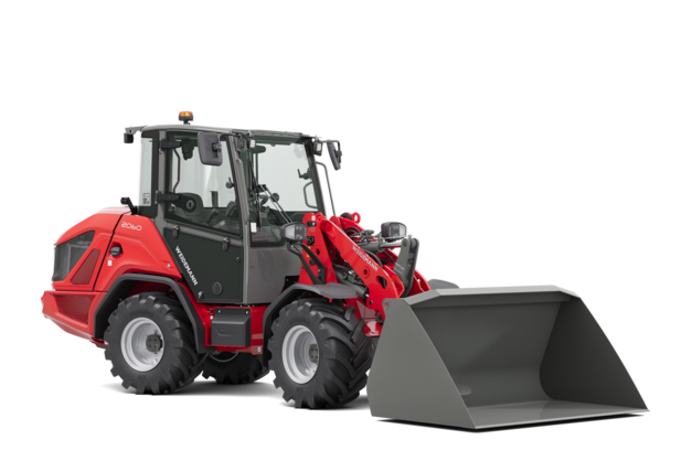 Weidemann wheel loader 2060 with light goods bucket, studio