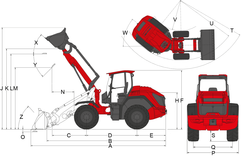 wheel loader 9080 dimension sketch