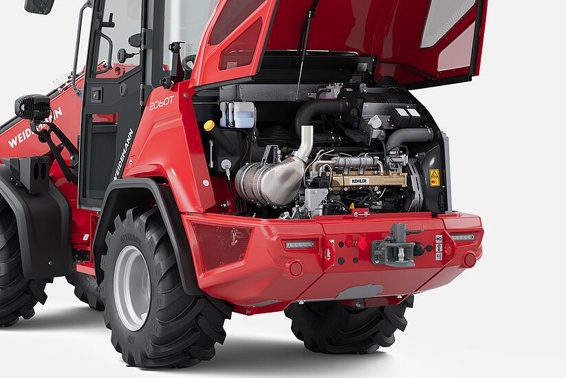 Weidemann telescopic wheel loader 2060T in studio, Engine transverse